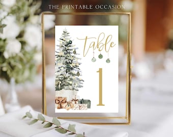 Christmas Printable Table Numbers Template, Holiday Table Numbers, Christmas Tree Table Numbers, Christmas Wedding Table Number Signs T2D