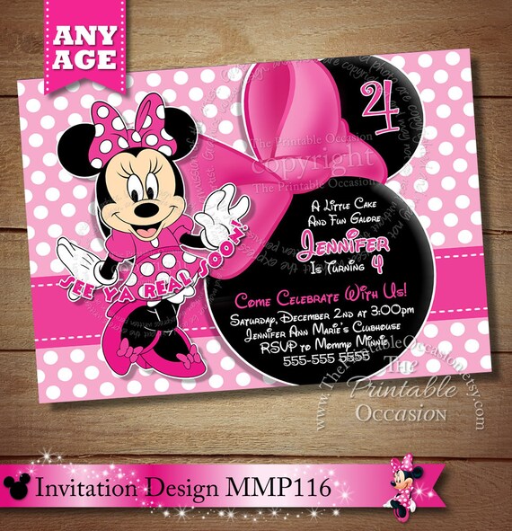 Light Pink Minnie Mouse Printable Birthday Party Invitation, Minnie Mouse Pink Invitations, Printable Invitations, Minnie Mouse Party MMFLP Il_570xn