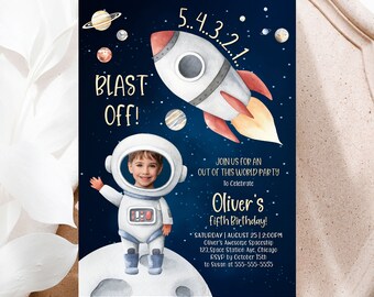 Outer Space Birthday Invitation Editable Galaxy Blast Off Invite First Trip Around The Sun Invitation Printable Template Digital Corjl SP1