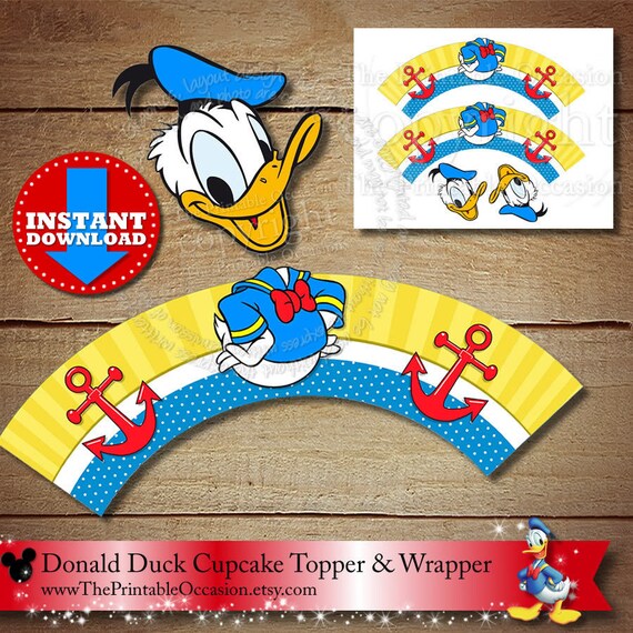 Donald Duck Cupcake Topper and Wrapper Set, - INSTANT DOWNLOAD - Donald Duck Cupcake Topper, Donald Duck Cupcake Topper, Donald, Printables Il_570xn