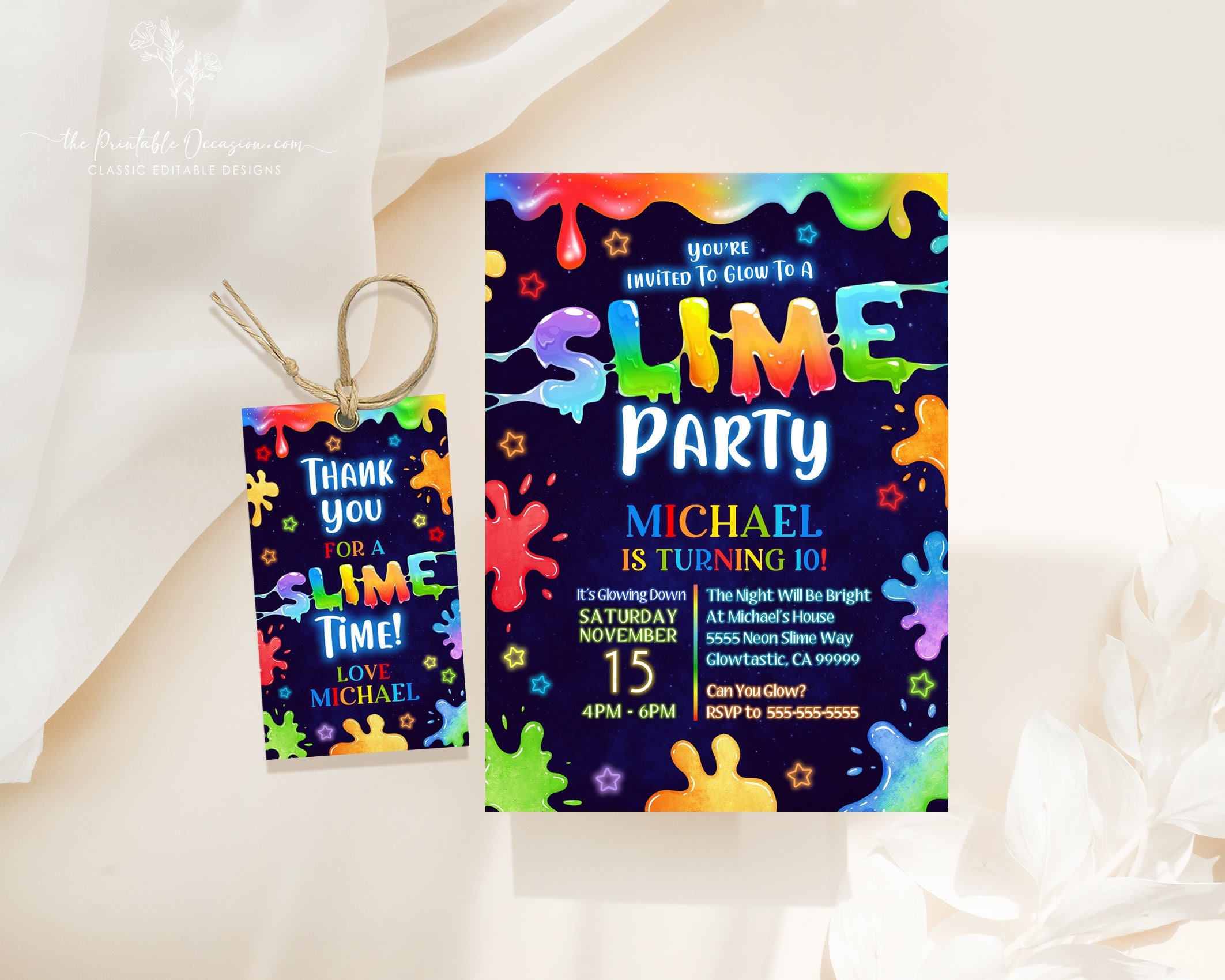 Glow Party Stickers, Glow Slime Stickers, Slime Party, Glow in the Dark  Slime, Slime Favors, Labels, Slime Favors, DIY Slime, Neon Slime 