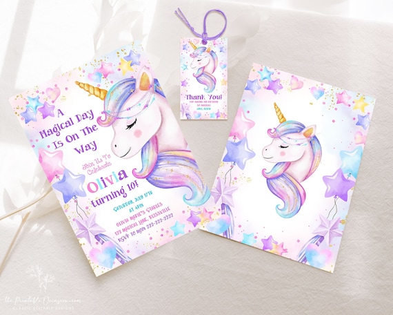 Unicorn Birthday Invitation Magical Editable Unicorn Birthday Invite Unicorn Party Invitation Unicorn Thank You Tag Printable Invitation UN1 Il_570xn