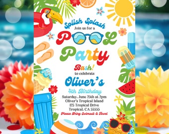 EDITABLE Pool Party Invitation Tropical Splish Splash Girly Pool Party Invitation Summer Swimming Pool Splash Pad Party Instant Download P9A