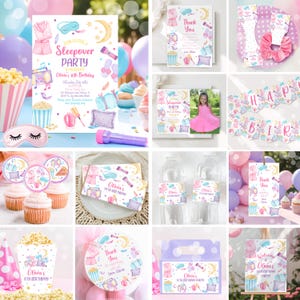 Editable Sleepover Birthday Party Invitation Bundle Slumber Party Pajama Spa Night Girls Pink Birthday Decor Printable Invite Template SO1