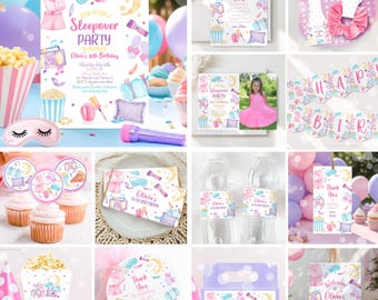 Editable Sleepover Birthday Invitation Bundle Girls Slumber Party Pajama Spa Night Birthday Invite Pink Sleepover SO1