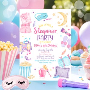 Editable Slumber Party Birthday Invitation Sleepover Spa Night Birthday Invite Tween Teen Girls Pajama Party Digital Printable Template SO1