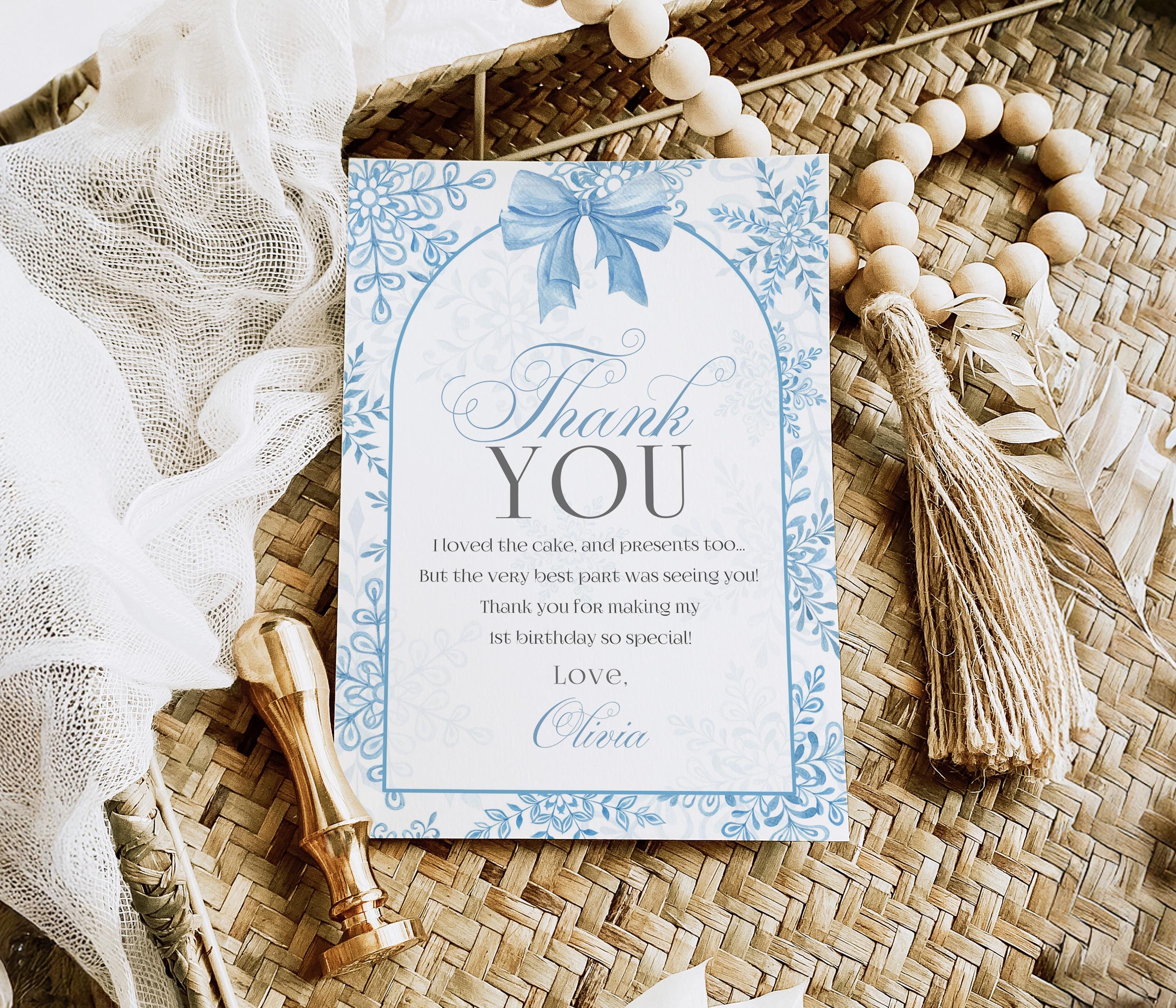 Editable Blue Snowflake Thank You Card Baby It is Cold Outside Winter ...
