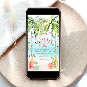 Tropical Pool Party Christmas Evite Electronic Invitation Christmas In July Swim Party Evite Editable Tropical Christmas Mobile Evite TC1