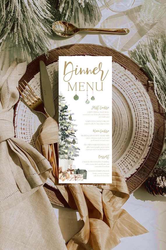 Editable Christmas Dinner Menu Template, Printable Christmas Menu Editable Christmas Dinner Menu Template, Printable Christmas Menu
