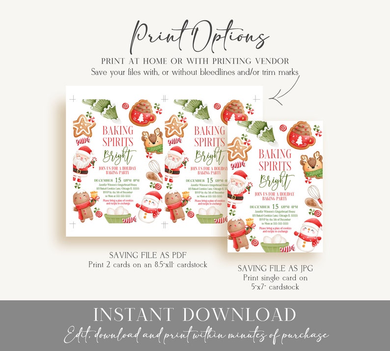 Baking Spirits Bright Invitation Editable Cookie Decorating Party Invite Baking Spirits Bright Cookie Decorating Invitation Christmas GN1 image 5