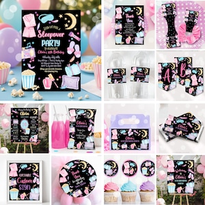 Editable Slumber Party Birthday Invitation Bundle Printable Sleepover Glow Party Invitation Bundle Glow Slumber Party Decor Sleepover SO2