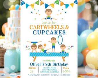 Flip Tumble Gymnastics Birthday Invitation Editable Boy Gymnastics Invitation Template Gymnasts Birthday Invite Canva Instant Download G4