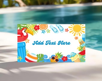Pool Party Folded Tent Card Template Editable Tropical Splish Splash Boys Pool Party Summer Swimming Pool Splash Pad Party Download P9a