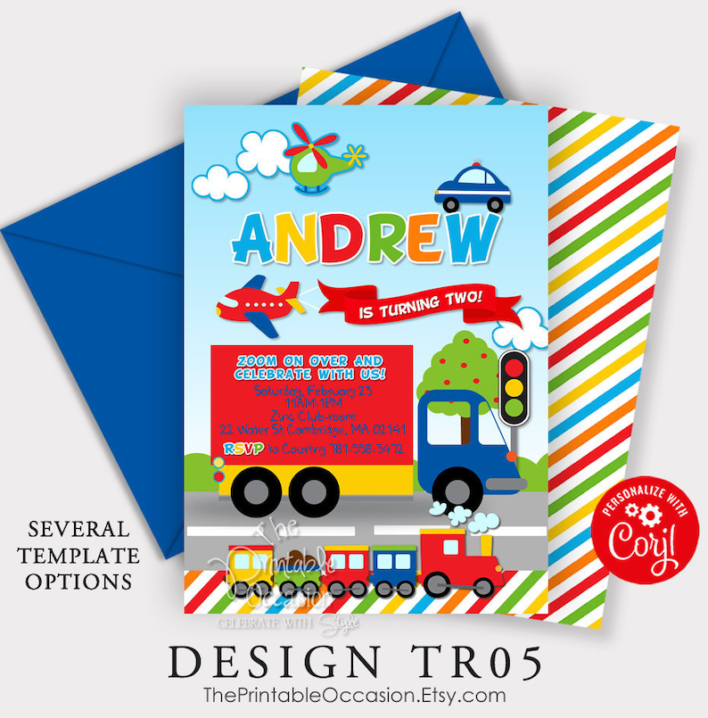 EDITABLE Transportation Invitation Transportation Birthday Etsy