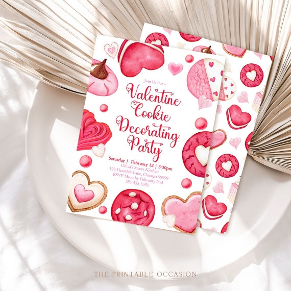 EDITABLE Valentines Cookie Decorating Party Invitation, Valentine's Day Party Cookie Invitation Template, Class Invite, Instant Download VD Il_570xn
