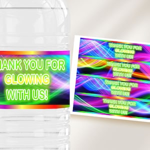 Neon Glow Party Water Bottle Labels, Personalized Printable Water Bottle Wrappers, Neon Party Label, Neon Party, Neon Birthday, Glow Party