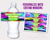 Neon Glow Party Water Bottle Labels, Personalized Printable Water Bottle Wrappers, Neon Party Label, Neon Party, Neon Birthday, Glow Party Il_170x135