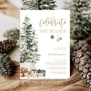 Celebrate the Season Holiday Party Invitation Christmas Tree Invitation Template Christmas Dinner Invite Instant Download Printable T2D image 2