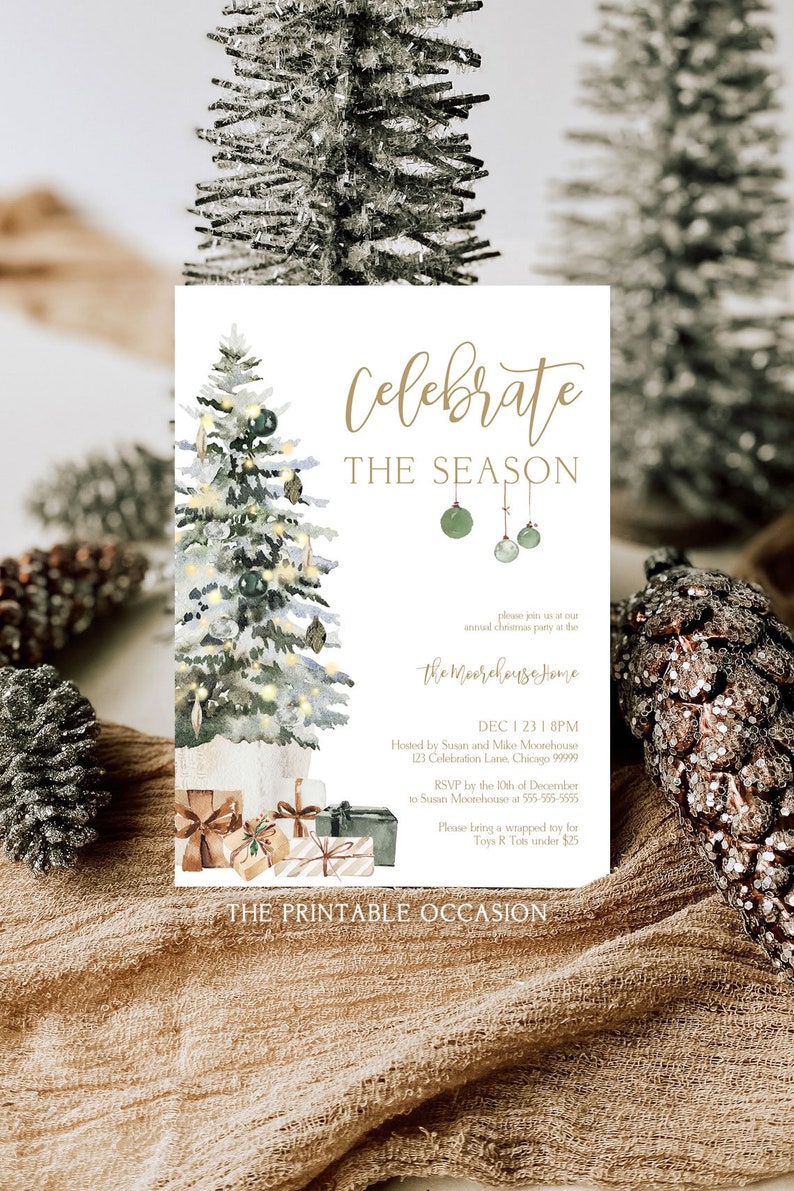 Celebrate the Season Holiday Party Invitation Christmas Tree Invitation Template Christmas Dinner Invite Instant Download Printable T2D image 2