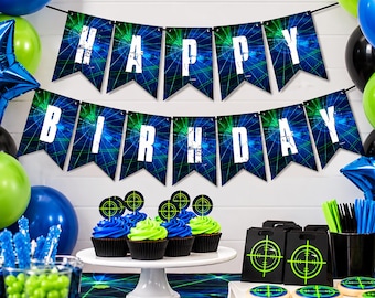 EDITABLE Laser Tag Banner Laser Tag Birthday Banner Laser Tag Bunting Printable Laser Tag Banner Glow Party Gamer Party Instant Download LT1