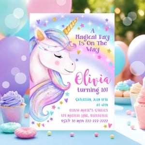 Unicorn 4th Birthday Invitation Template Rainbow Magical Party Invite Instant Download Pastel Design Four Ever Magical Editable Canva UN1