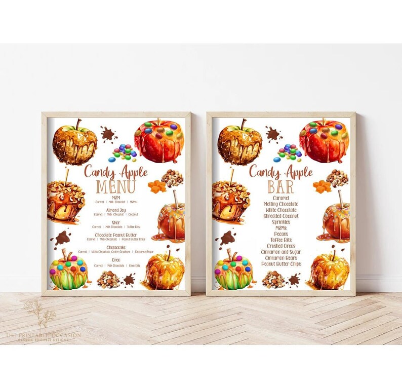 Editable Caramel Apple Bar Menu Sign Candy Apple Bar Sign Caramel Apple Menu Sign Candy Apple Station Birthday Party Baby Shower Bonfire