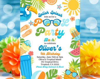 EDITABLE Pool Party Invitation Tropical Splish Splash Girly Pool Party Invitation Summer Swimming Pool Splash Pad Party Instant Download P8