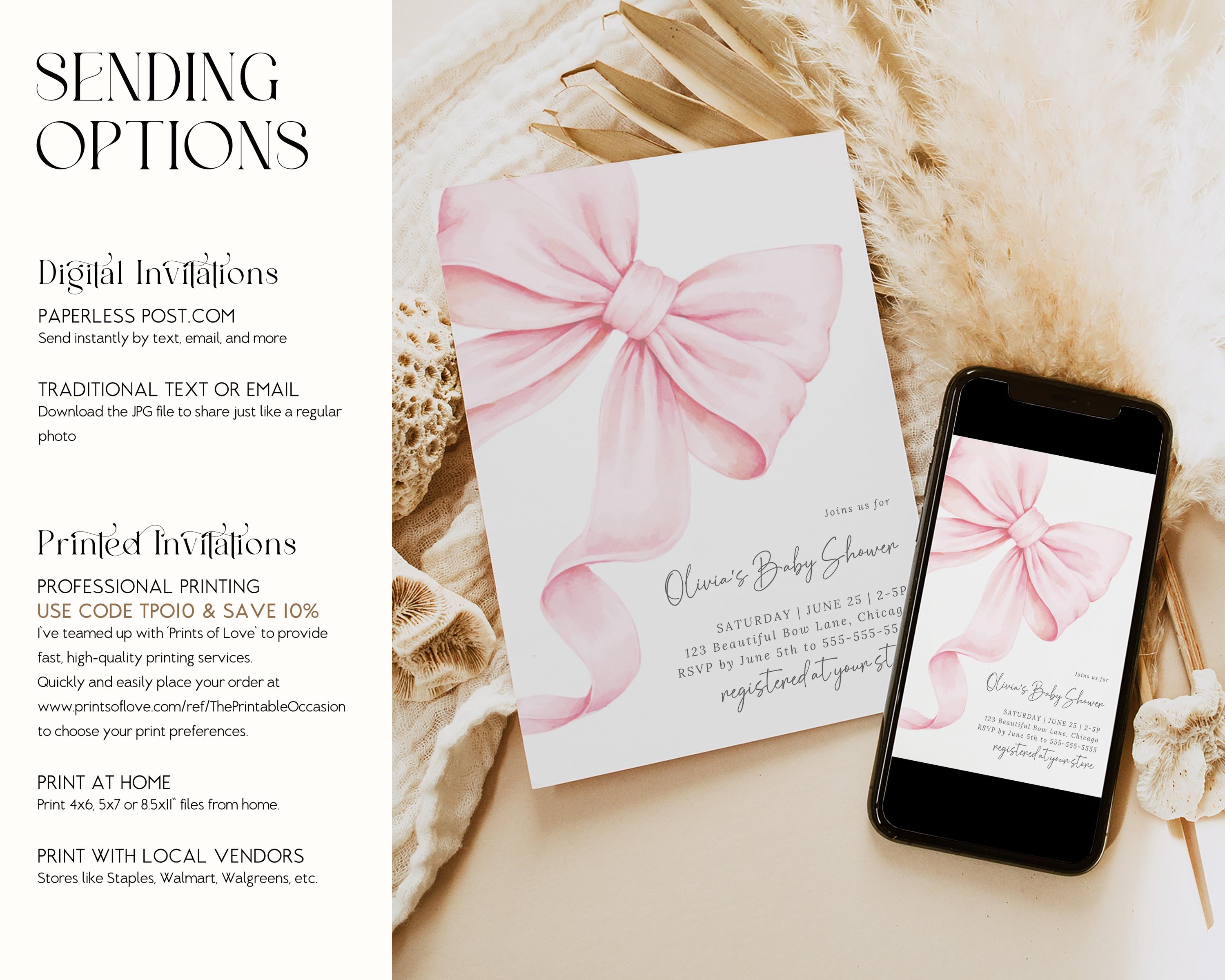Pink Bow Baby Shower Invitation Girl Baby Invite Editable Template ...