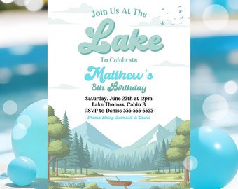 Lake Birthday Party Invitation Editable Blue Boat Lake Birthday Party Summer Lake Water Party Join Us At The Lake Party Instant Download L4F