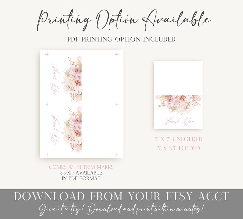 Pampas Grass Thank You Card Pampas Grass Baby Shower Folded Etsy