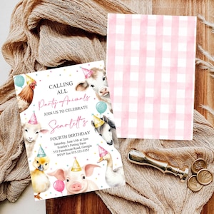 Editable Calling All Party Animals Farm Girl Birthday Invitation Pink Farm Birthday Party Invite Farm Animals Birthday Invitation Canva