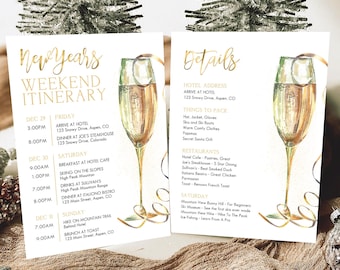 New Years Itinerary Template, Printable Holiday Itinerary Schedule, New Years Weekend Itinerary Timeline, Editable Winter Itinerary NY2