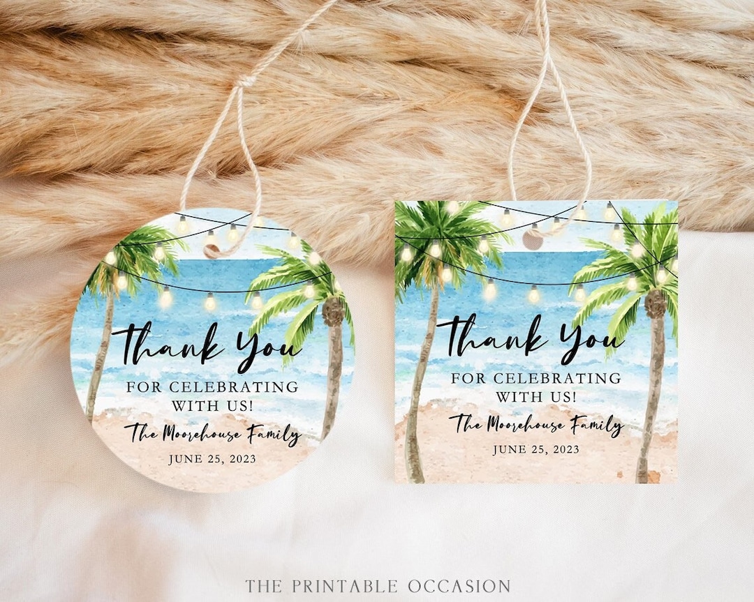 Beach Favor Tag Template, Beach Wedding Tags Printable, Beach Tag