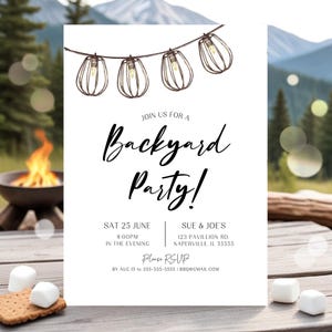 EDITABLE Rustic Backyard Party Invitation Template, Backyard Barbecue BBQ Invitation Printable, Patio Party Invitation Download Housewarming