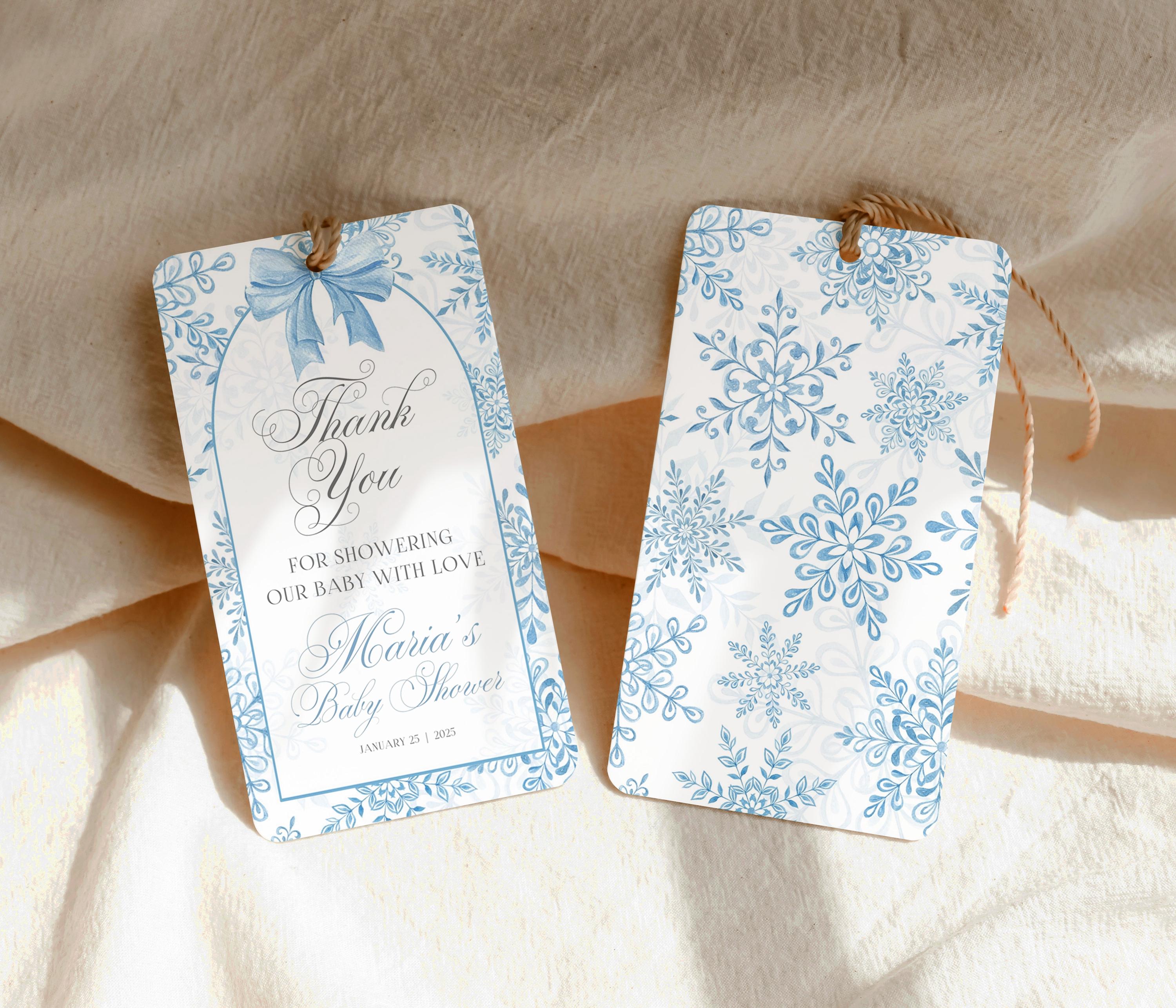 Editable Blue Snowflake Thank You Card Baby It is Cold Outside Winter ...