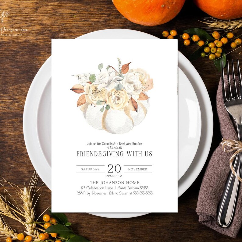 Editable Friendsgiving Minimalist Invitation Template Printable Autumn Friendsgiving Dinner Invitation Thanksgiving Holiday Invite Printable Friendsgiving