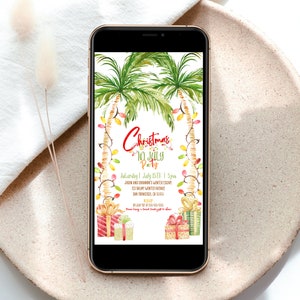 Tropical Christmas Evite Electronic Invitation Christmas In July Party Evite Template Editable Tropical Christmas Mobile Evite Digital TC1