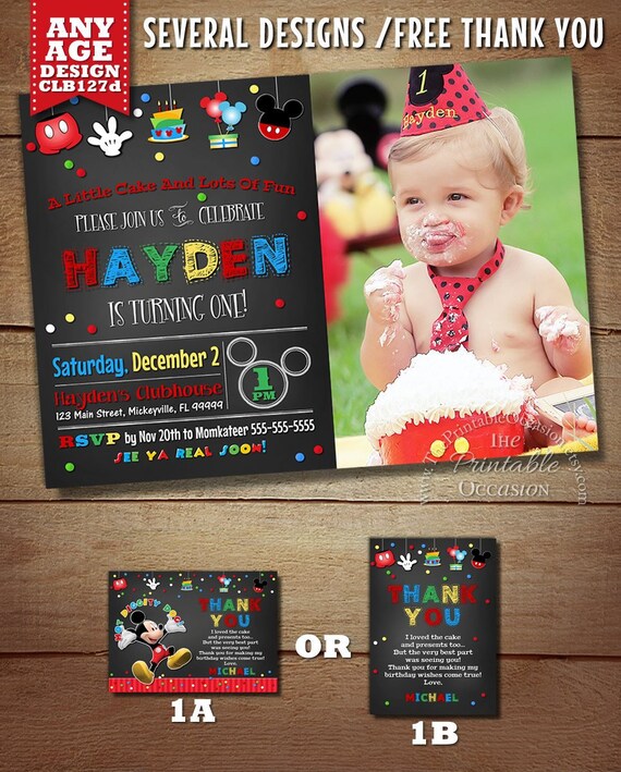 SAME DAY SVC Mickey Mouse Birthday Invitation, Mickey Mouse Chalkboard Invitation, Digital Invitation, Red Yellow Blue Black Mickey Invite Il_570xn