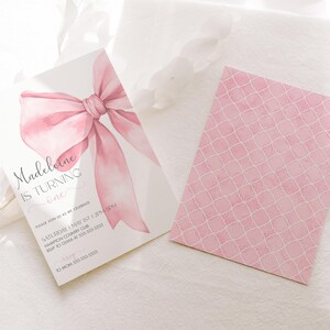 Pink Bow 1st Birthday Invitation Girl First Birthday Template Printable Pink Coquette Bow Invitation 1st Birthday Girl Invite Bow Invite