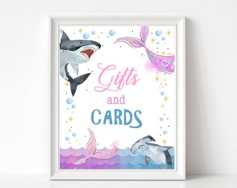 Gifts and Cards Sign Sharks and Mermaids Gifts and Cards Sign Mermaids and Sharks Cards and Gifts Sign Sibling Birthday Party Table Sign SH1
