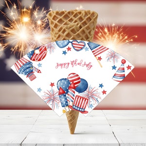 4. Juli Eistüte Wrapper Favor 4.Juli Waffeltüte Eistüte Etikett Eistüte Dekoration P1 P2
