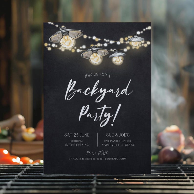 Editable Backyard Party Invitation Template Printable Summer BBQ Party Housewarming Party Bonfire Party Adult Birthday Outdoor Party Canva image 3