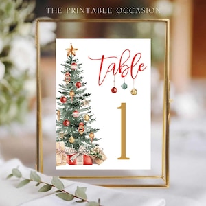 Editable Christmas Party Table Numbers Printable Holiday Table Numbers Christmas Tree Table Numbers Christmas Wedding Table Number Signs T2C