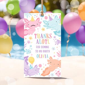 Editable Girl Axolotl Favor Tag Purple Pink Thanks Alotl Birthday Party Thank You Tag Axolotl Gift Tags Canva Template Instant Download AX2