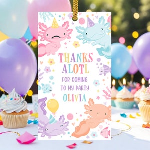 Editable Axolotl Favor Tag Purple Thanks Alotl Girl's Birthday Party Thank You Tag Digital File Corjl Template Edit Instant Download AX2