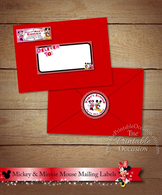 Mickey and Minnie Mouse Address Labels and Envelope Seal - Red PinkPolka Dot Mickey & Minnie Address Labels, DIY Printable Envelope Stickers Il_570xn