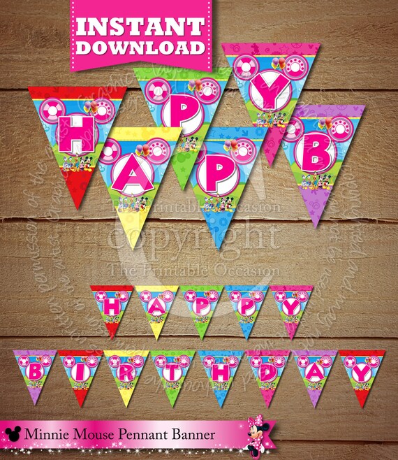 Minnie Mouse Clubhouse Birthday Pennant Banner, INSTANT DOWNLOAD, Clubhouse Banner, Minnie Mouse Banner, Mickey Mouse Donald Duck Daffy Duck Il_570xn