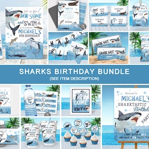 EDITABLE Shark Birthday Invitation Bundle Printable Shark Pool Party Invite Sharks Swim Party Invitation Bundle Shark Party Decorations SHK