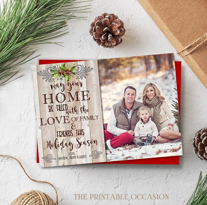 Rustic Christmas Photo Card, Country Rustic Christmas Card, Country Christmas Card, Rustic Wood Printable Christmas Card image 1