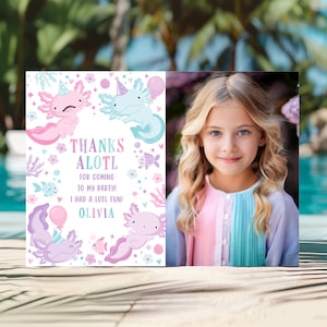 Editable Axolotl Thank You Card Axolotl Birthday Party Thank You Cute Axolotl Lake Fish Thank You Card Cute Girly Alotl Instant Download AX1